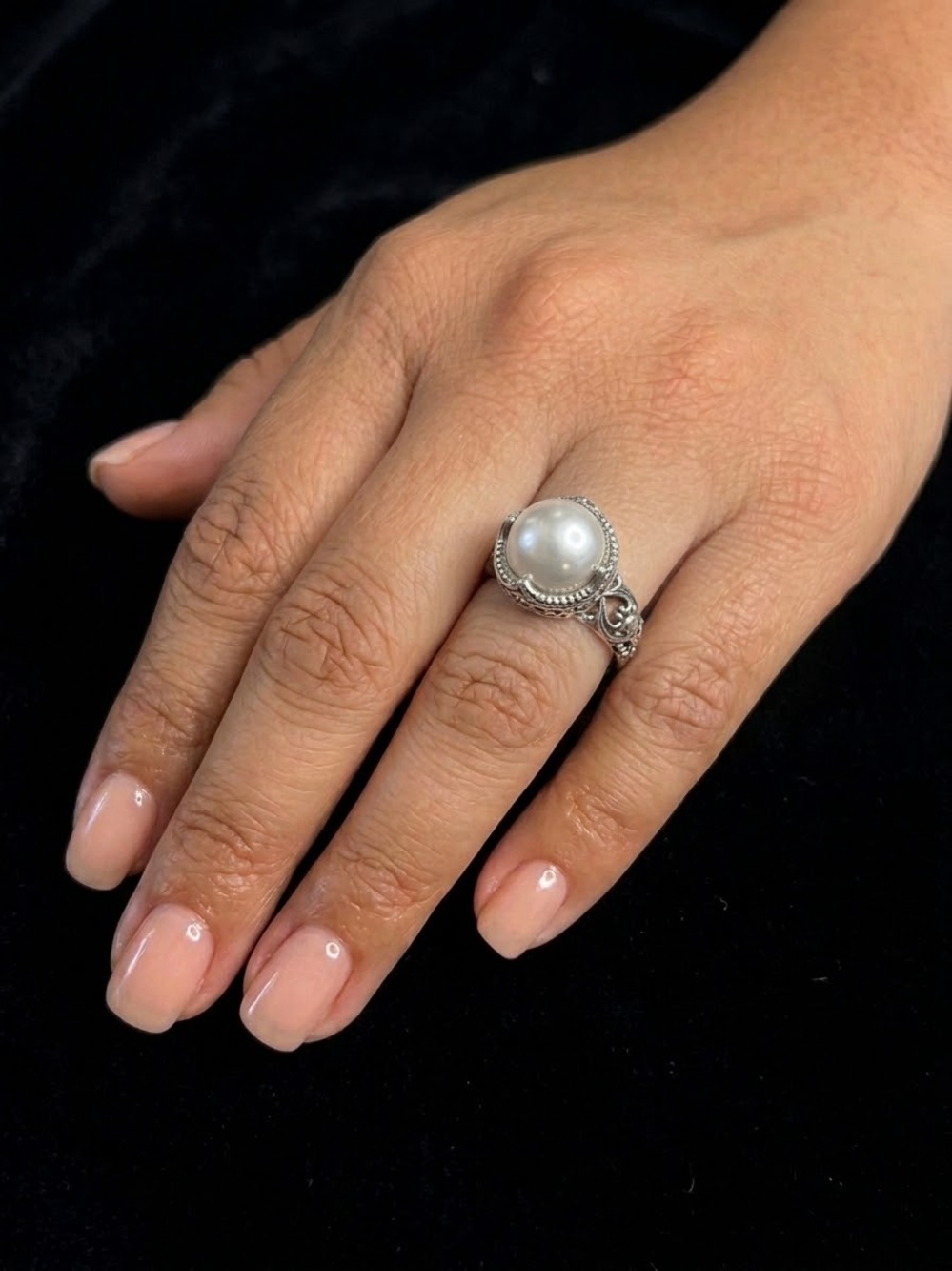 Sterling Silver S925 vintage Pearl adjustable Statement Ring